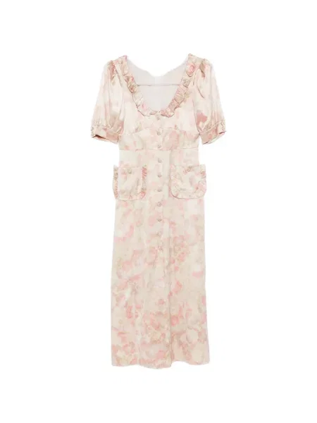 Jedwabna sukienka midi Alessandra Rich w kwiatki z nadrukiem
