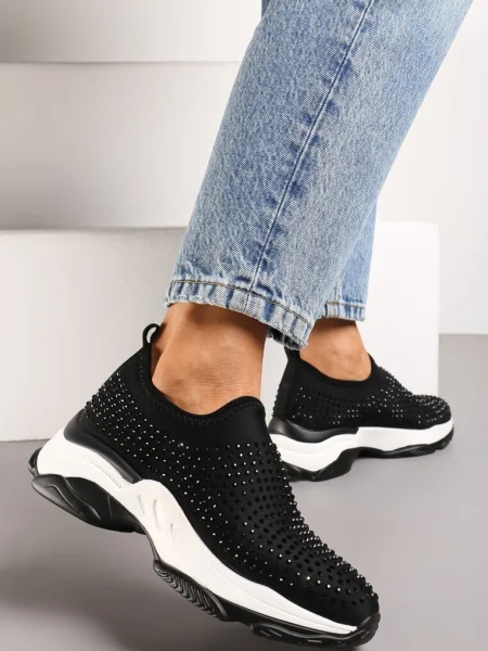 Pantofi Sport cu Talpă Groasă și Pietre Strass Elerene negri