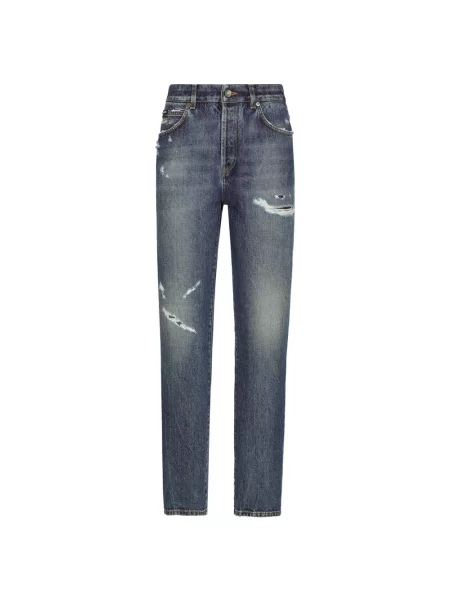 Skinny jeansy skinny Dolce And Gabbana w kwiatki niebieskie
