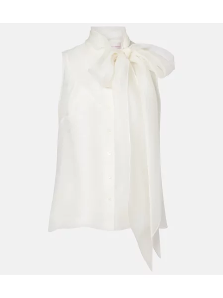 Top Carolina Herrera de mătase cu legături alb