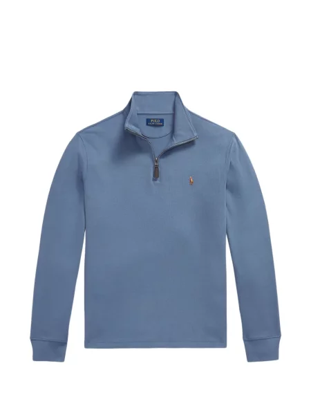 Вълнена поло тениска Polo Ralph Lauren с връзки с принт синьо