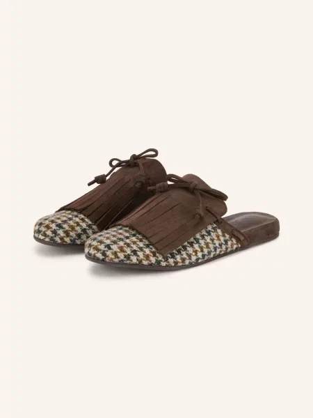 Ancient Greek Sandals Mules Thelma Fringe tmavě hnědá / krémová černá