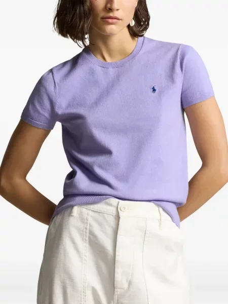 Iš natūralios odos trumpas dryžuotos polo marškinėliai Polo Ralph Lauren pilka