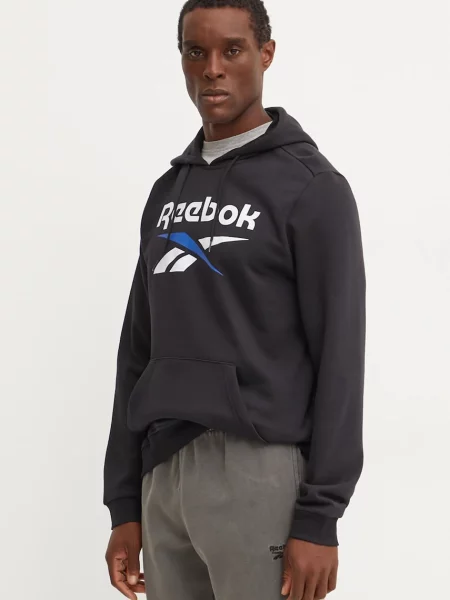 Суичър с качулка Reebok с качулка с принт черно