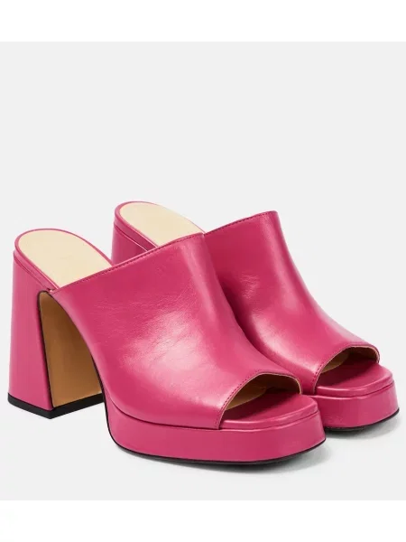 Usnjene mules Souliers Martinez s platformo roza
