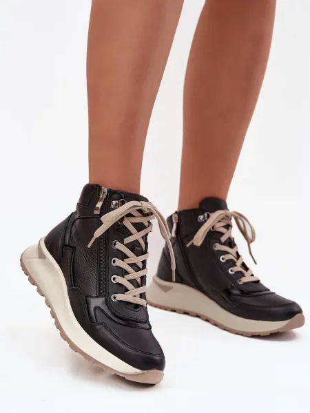 Usnjene gležnjarji Zazoo s platformo črna