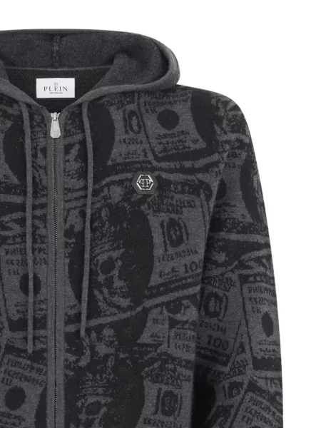Πλεκτό hoodie Philipp Plein με σχέδιο γκρι