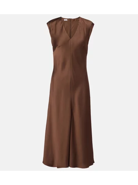 Rochie midi Brunello Cucinelli din satin maro