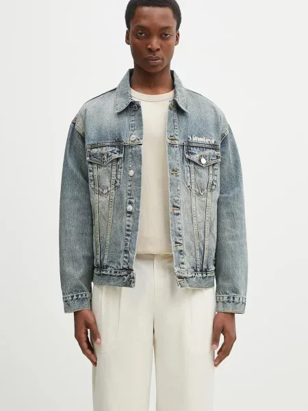 Traper jakna A Bathing Ape Distressed Denim Trucker za prijelazno razdoblje oversize plava