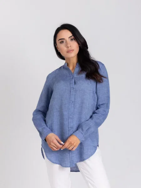 Льняная рубашка Feel And Fly синяя