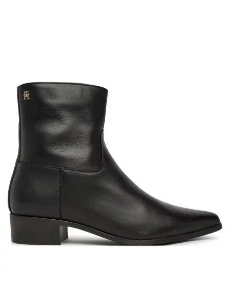 Škornji Tommy Hilfiger Leather Ankle Boot W črna