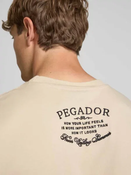 T-shirt o kroju oversized z wyhaftowanym logo model ‘Hamker’ Pegador beżowa