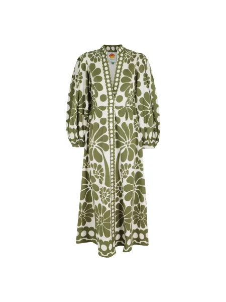 Maxi sukienka maxi Farm Rio z rękawami balonowymi garniturowa zielona