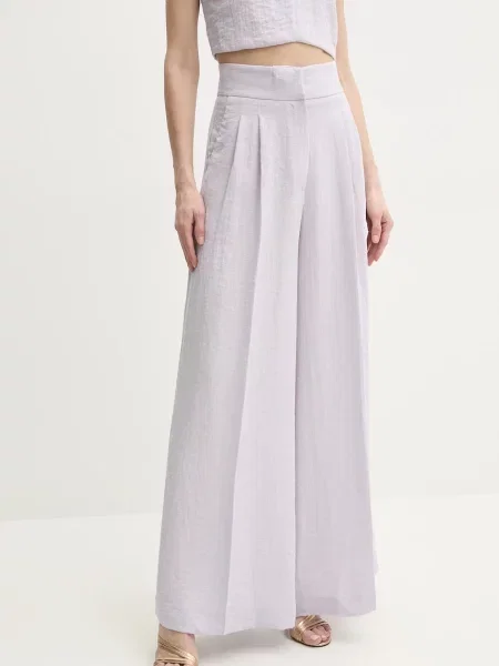 Twinset pantaloni din amestec de in violet