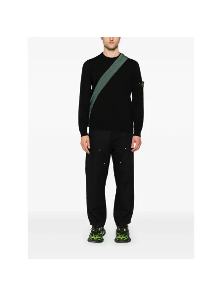 Lekki sweter Stone Island wełniany z kamieniami czarny