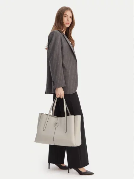 Torba shopper z imitacji skóry model ‘ANETT NEW L TOTE’ Boss szara