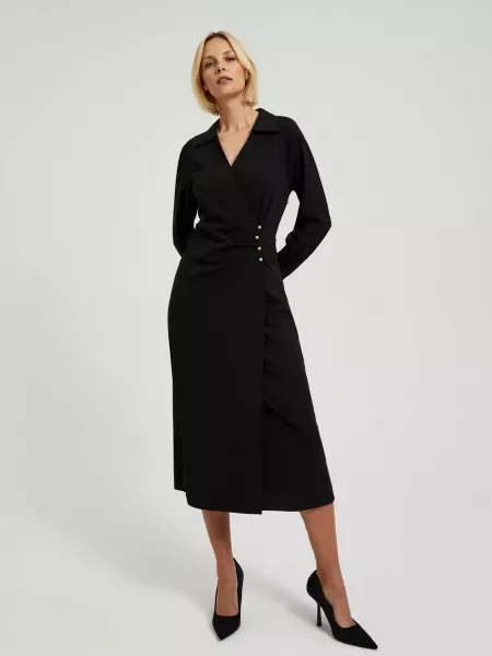 Rochie tip cămașă Moodo până la genunchi de costum negru