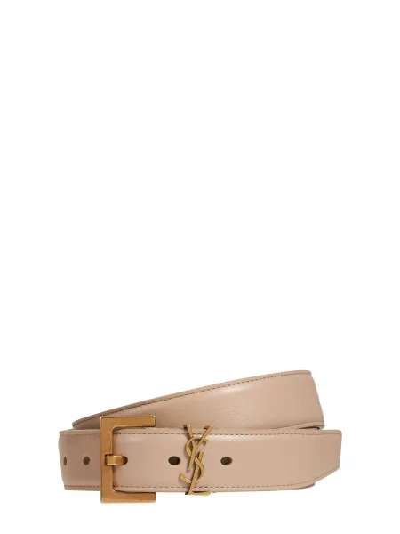 Kožený opasok Saint Laurent béžová