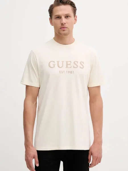 Тениска Guess с апликация бежово