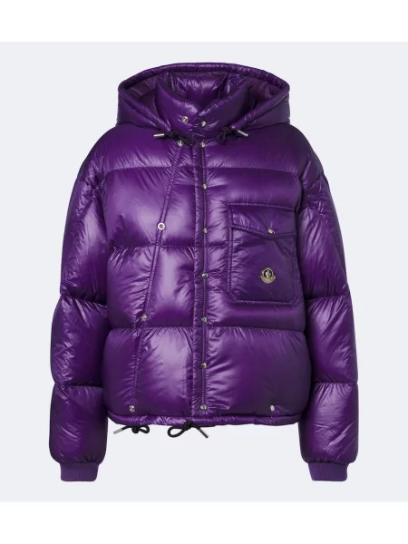 Péřová bunda Moncler s kapucí fialová