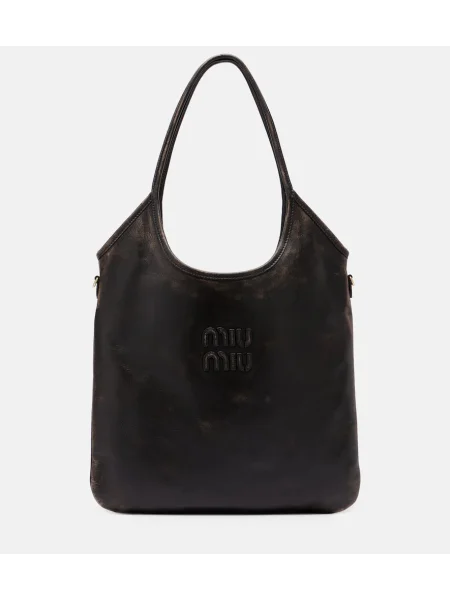 Usnjena obrabljena usnjena torbica Miu Miu rjava