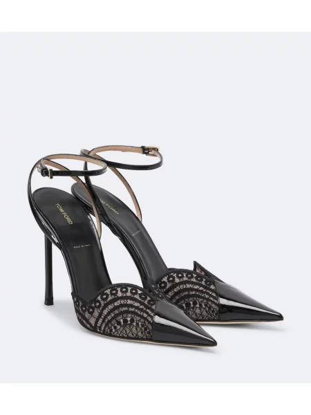 Pantofi cu toc Tom Ford din piele de lac negru