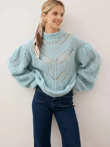 Bizuu pulover din amestec de lână ROSSO light cu turtleneck ROSSO BŁĘKITNY albastru