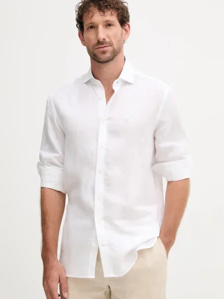 Ленена риза Hackett London със стандартна кройка с италианска яка бяло
