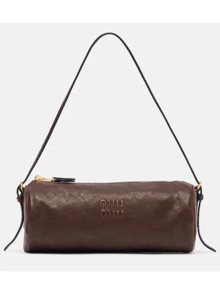 Usnjena torbica Miu Miu z avtogramom rjava