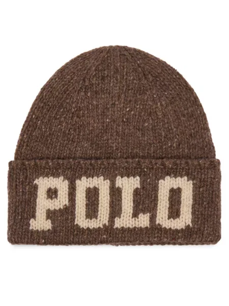 Lniana czapka Polo Ralph Lauren ze sznurkiem brązowa