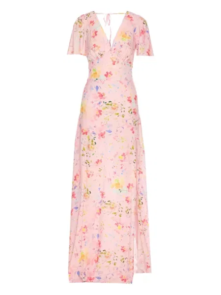 Sukienka maxi Mar De Margaritas w kwiatki z nadrukiem z dekoltem w serek różowa
