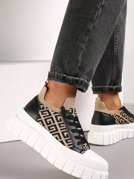 Sneakerși Inny cu platformă cu imprimeu geometric negru