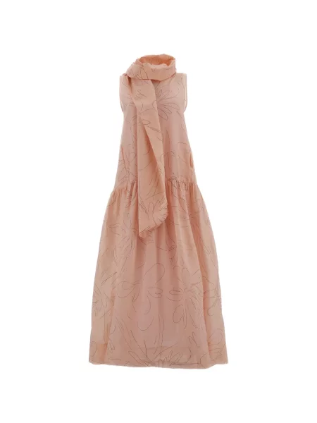 Sukienka maxi Plan C w kwiatki z nadrukiem w kształcie litery A różowa