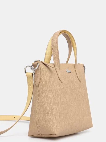 Geantă shopper Lacoste din piele bej