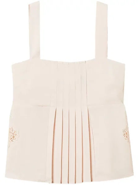 Top Twinset cu broderie din țesătură twill roz