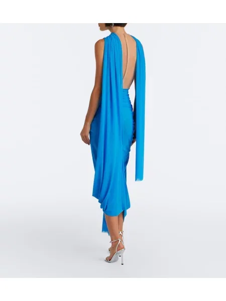 Rochie midi David Koma din tul drapată albastru