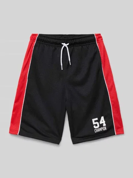 Szorty z dzianiny dresowej o kroju regular fit z nadrukiem z logo Champion czarne