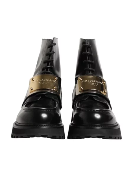 Botki Dolce And Gabbana sznurowane skórzane czarne