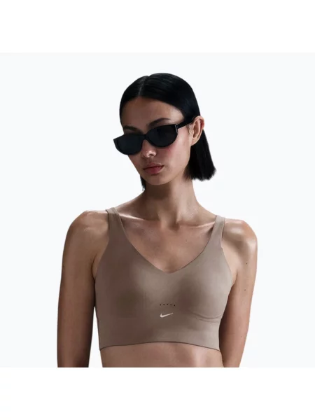 Sportovní podprsenka Nike Alate Medium Support Longline mink brown/white bílá