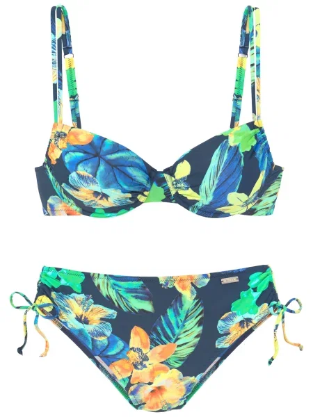 LASCANA Costum de baie două piese bleumarin / turcoaz / neon / portocaliu verde