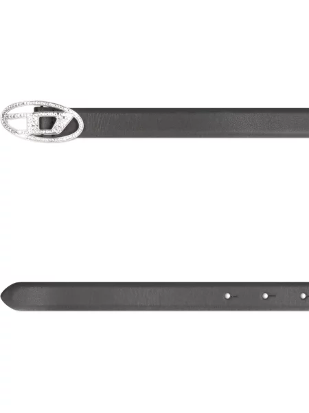 Diesel pasek skórzany OVAL D LOGO STRASS 20 czarny