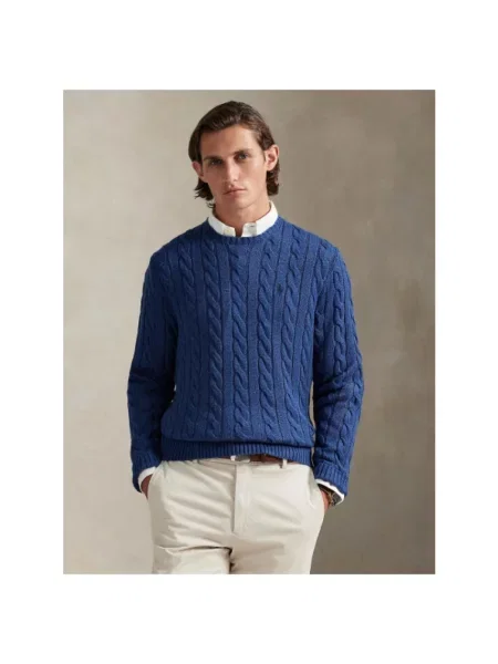 Sweter z dzianiny z wyhaftowanym logo Polo Ralph Lauren niebieski