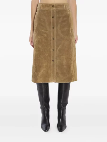 Pstryknąć spódnica midi Arma zamszowa do kolan brązowa