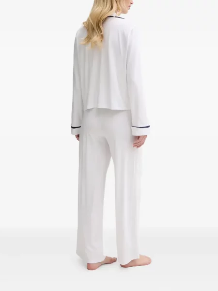 Tricou Polo Ralph Lauren cu decolteu rotund de mătase cu dungi alb