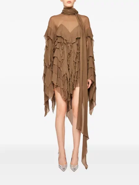 Lung rochie Blumarine cu volane asimetrică maro