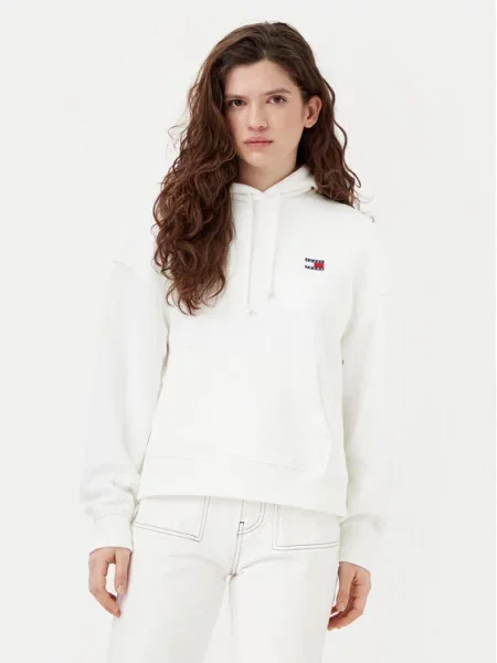 Tommy Jeans Majica dugih rukava Badge Écru Boxy Fit bijela