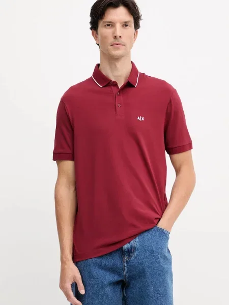Тениска с яка Armani Exchange с изчистен дизайн бордо