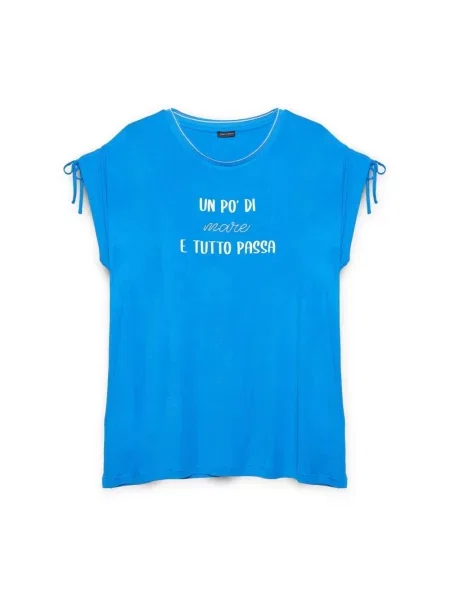 Haftowana lniana koszulka Fiorella Rubino niebieska