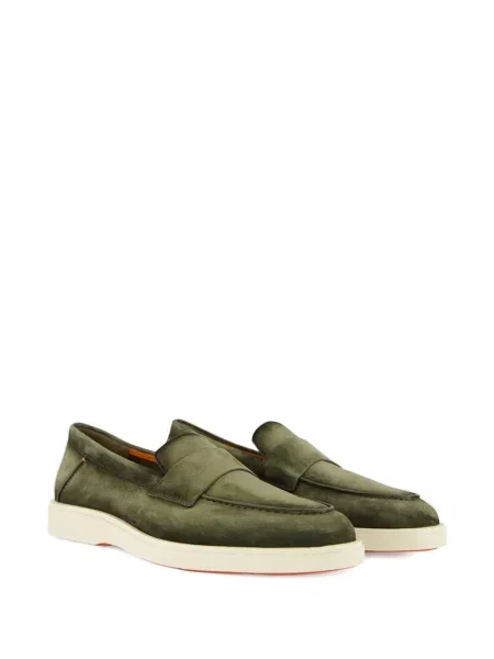 Pantofi loafer Santoni din piele de căprioară verde