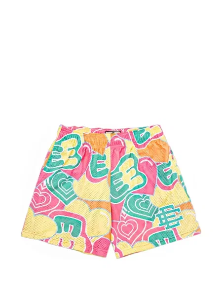 Pantaloni scurți Stadium Goods® cu imagine plasă cu motiv cu inimi galben